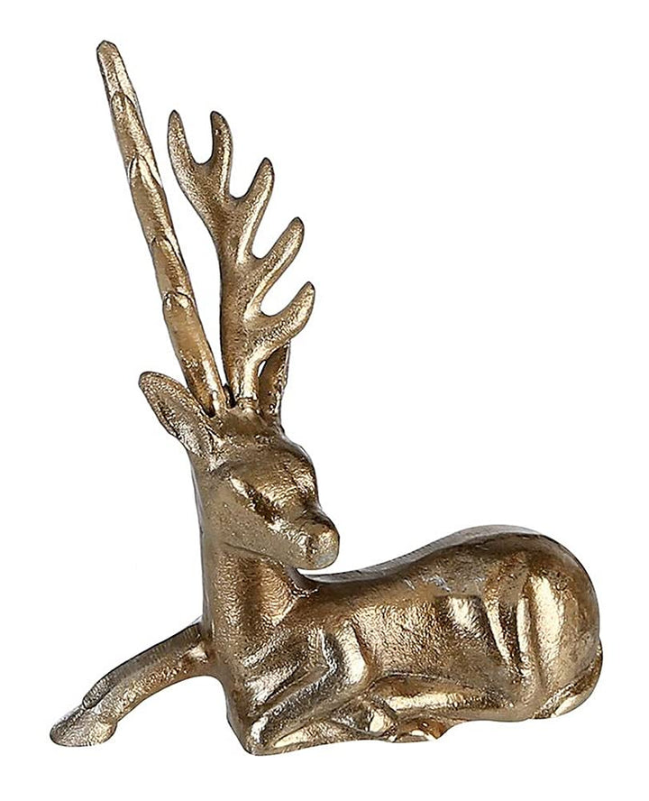 Generisch Skulptur Liegende Hirsch-Figur, antikgoldfarben | Weihnachts-Deko, grosse Tier-Figur, Skul