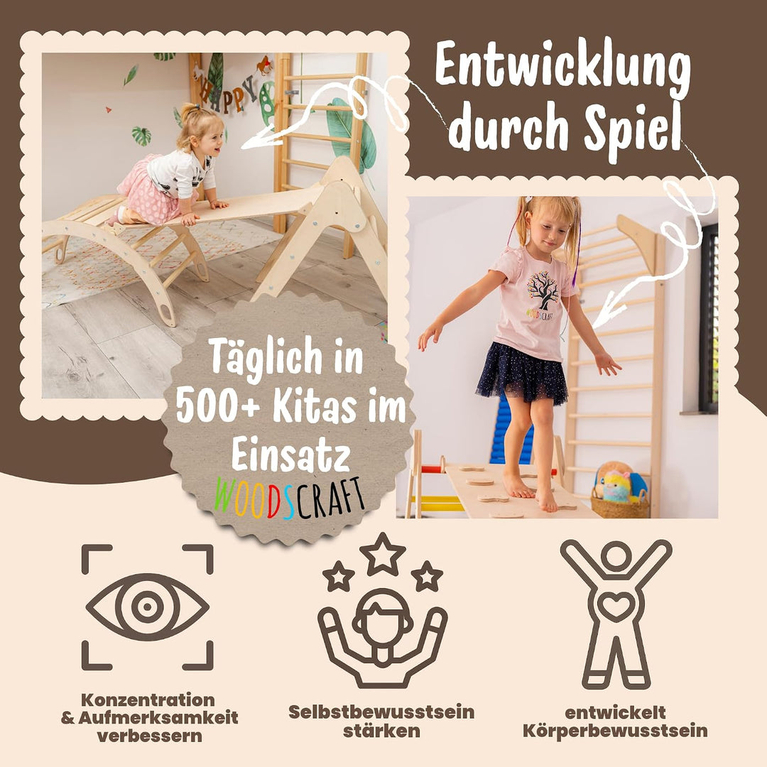WoodsCraft - Indoor &amp; Outdoor Kletterset: Rutsche [120 cm] mit Kletterdreieck | Kinderrutsche-Rollen