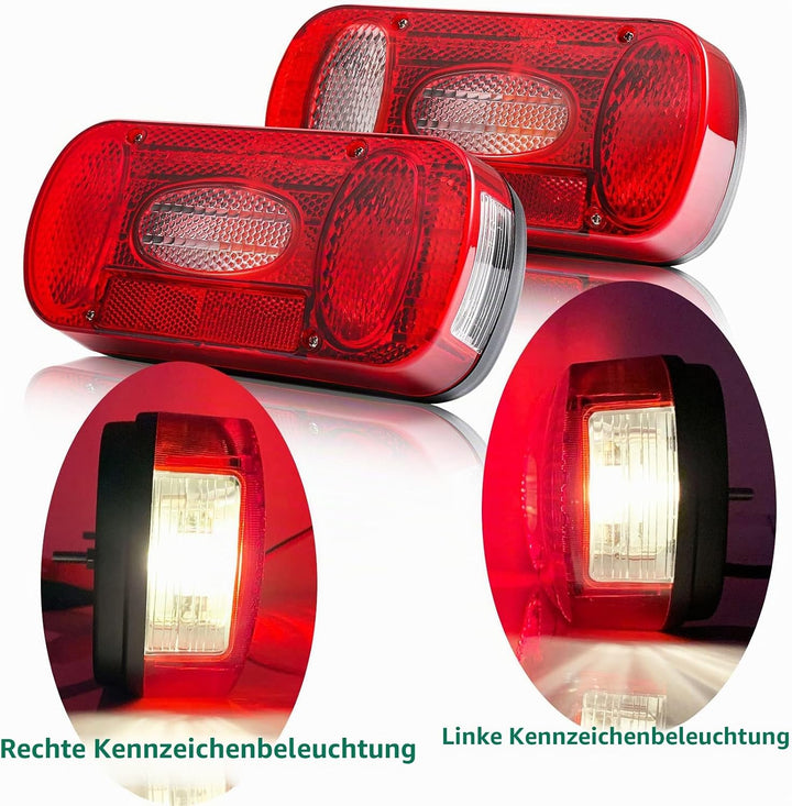 DARKGUARD Rückleuchten Satz Anhänger 12v,mit E4 Prüfzeichen,7Funktion 2pcs Halogen Rücklicht Anhänge