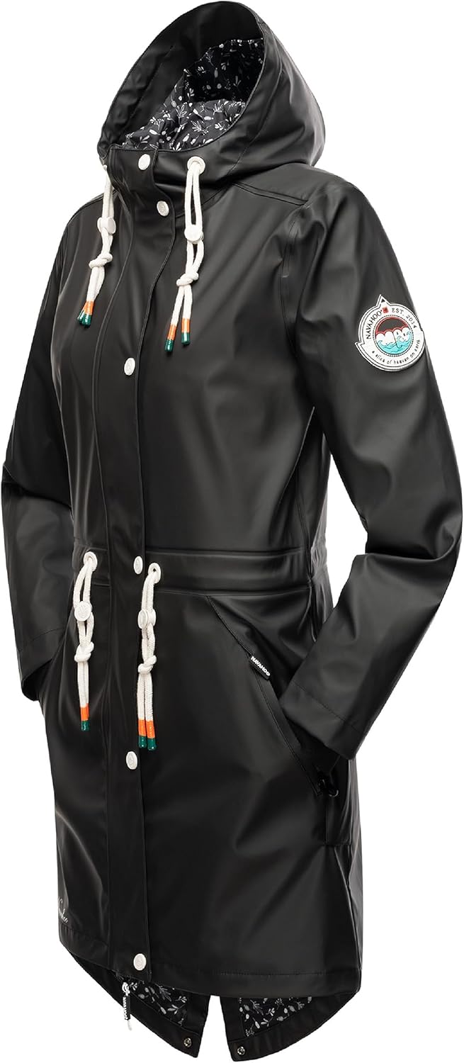 Navahoo Damen Übergangsjacke Regenmantel wasserdicht lang mit Kapuze Tropical Stormoo XS-3XL XS Schw