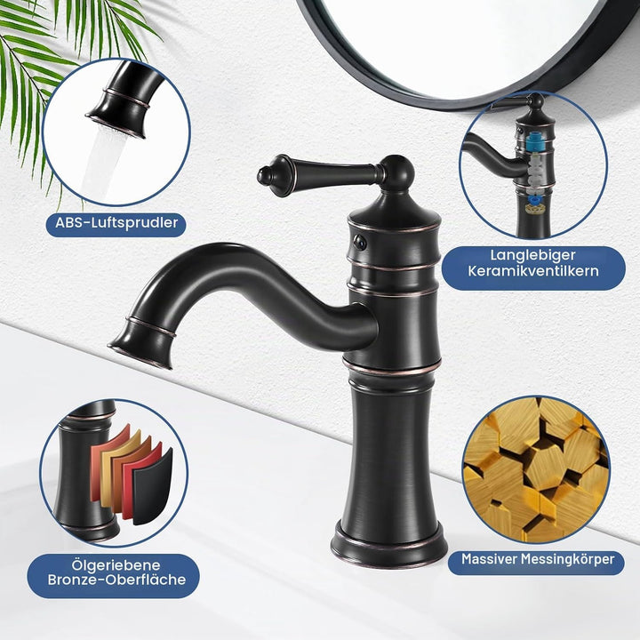 Wasserhahn Bad Schwarz, Waschtischarmatur Antik, Waschbecken Armaturen Mischbatterie, Armatur Badezi