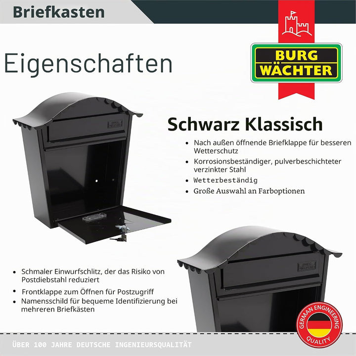 Sterling MB01BK Klassischer Briefkasten, schwarz, Schwarz