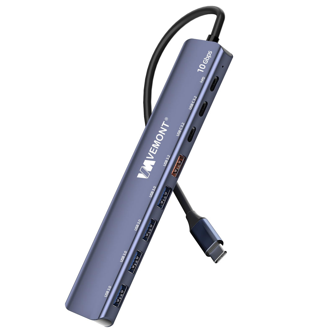 USB C Hub 10Gbps,VEMONT 7 in 1 Aluminium USB 3.1/3.2 Hub mit 2 USBC 3.2 & USBA 3.2 & 4 USBA 3.0 Port