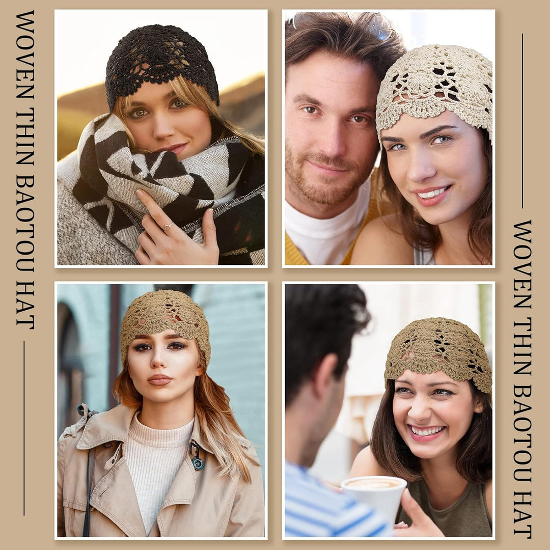 3 Stück Damen Häkelmütze Slouchy Beanie Mütze Handmade Knit Cutout Frauen Floral Skull Cap Dehnbare