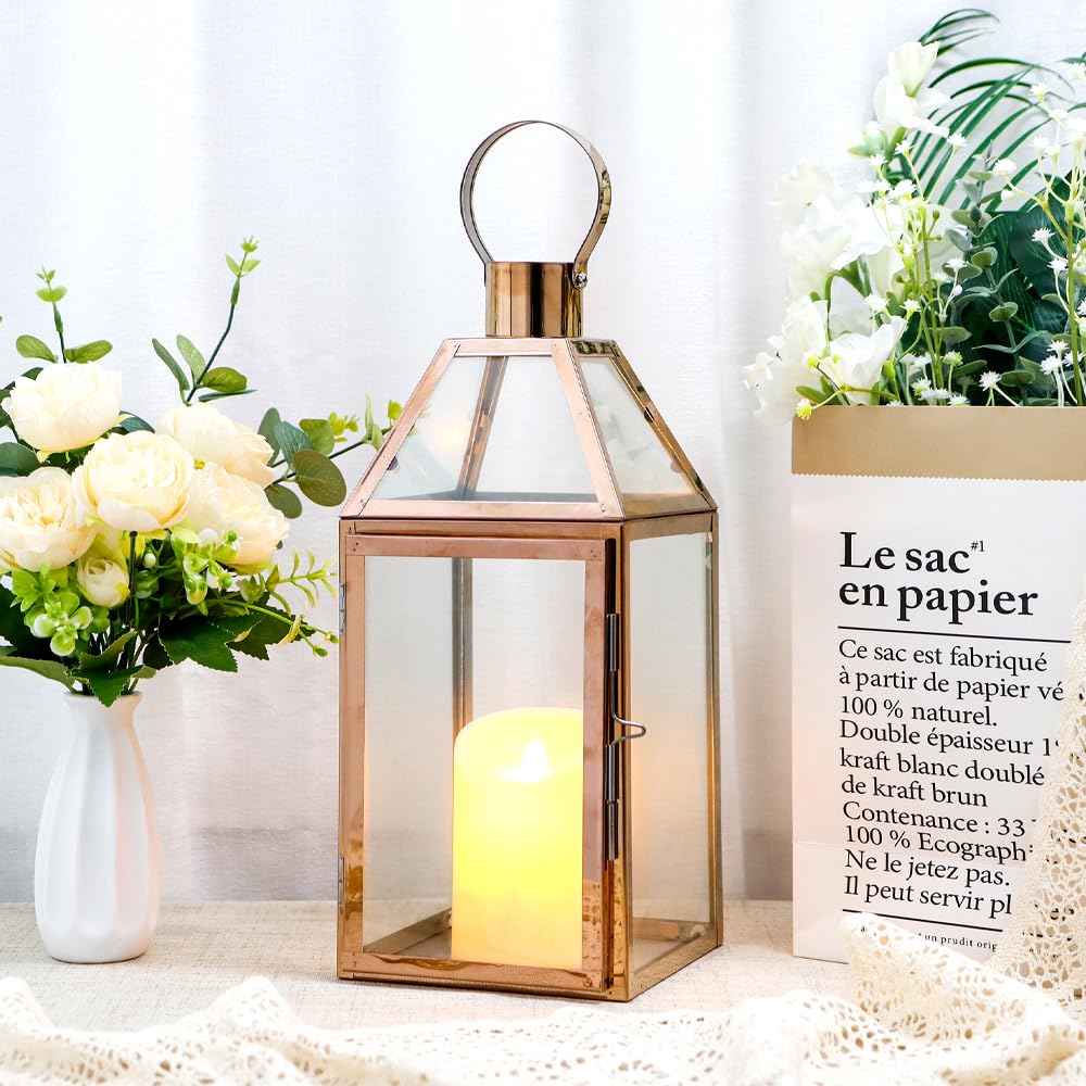 JHY DESIGN 34cm Hohe Kerzen Laternen, Glas Laternen Edelstahl Windlicht Hängender Kerzenständerr mit