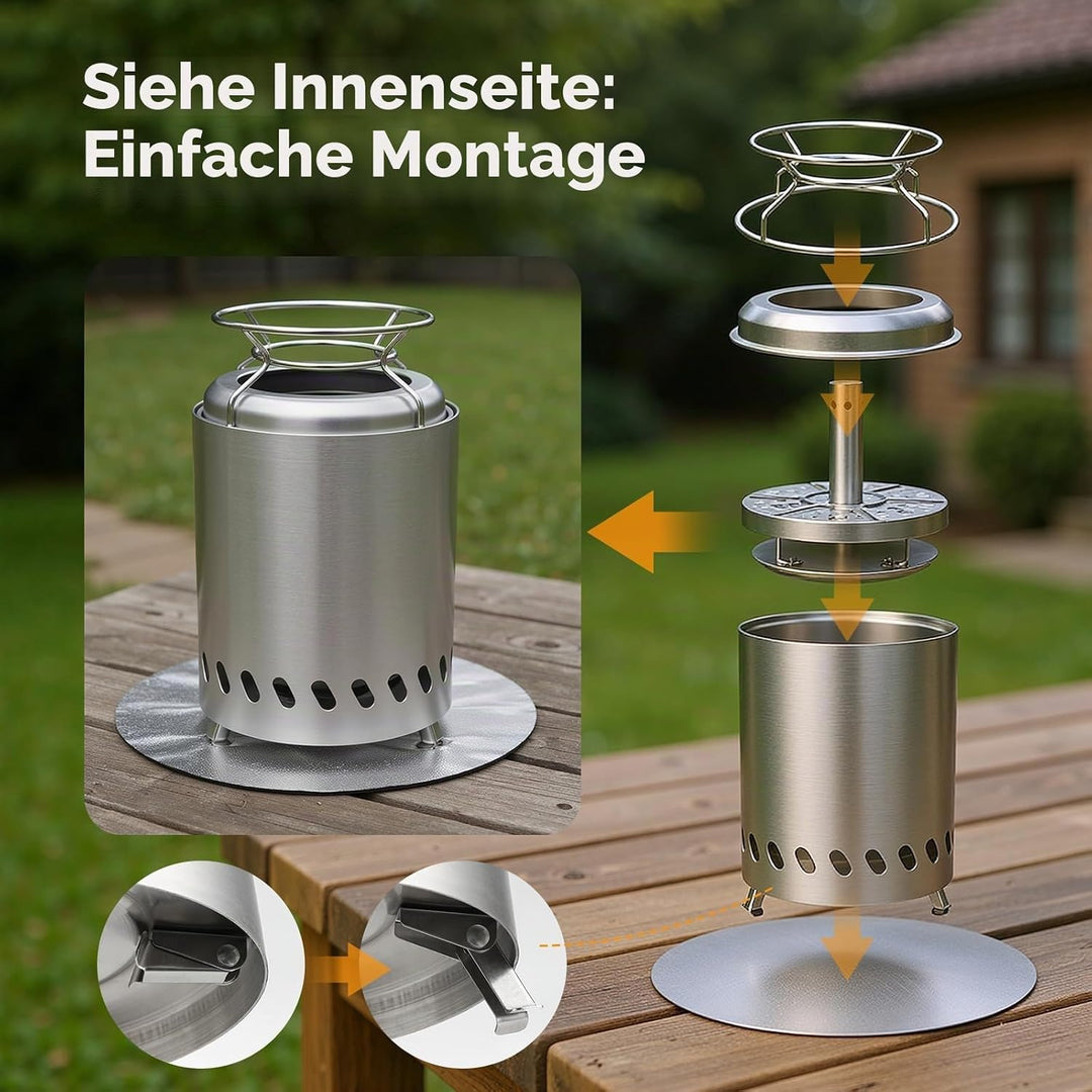 SMOOL Rauchfreier Tischfeuerkorb, Edelstahl raucharm, tragbaher Ofen für Camping, Outdoor &amp; Terrasse