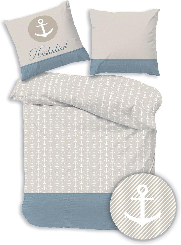 termana Anker Bettwäsche 135x200 · Bettwäsche-Set · KÜSTENKIND · 1 Kissenbezug 80x80 + 1 Bettbezug 1