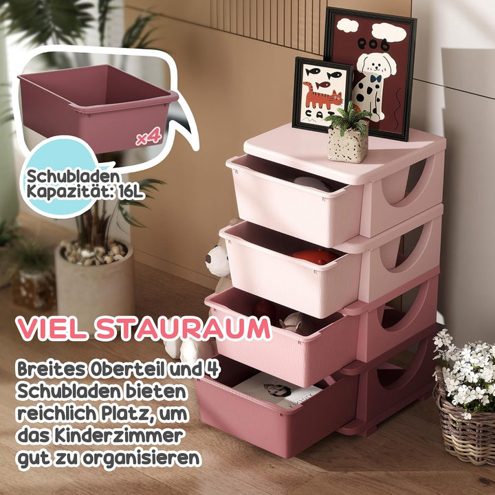 HOMCOM Schubladenschrank für Kinder mit Stauraum Aufbewahrungsboxen Spielzeug-Organizer Spielzeugkis