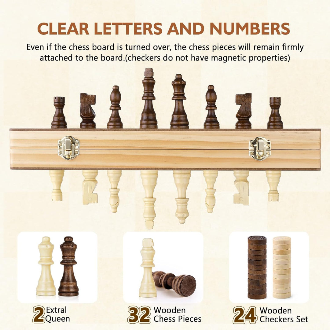 Peradix 2 in 1 Schach und Dame Spiel aus Holz - 38x38CM Klappbar Schachbrett Magnetisch Handgefertig