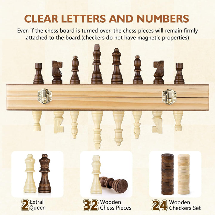 Peradix 2 in 1 Schach und Dame Spiel aus Holz - 38x38CM Klappbar Schachbrett Magnetisch Handgefertig