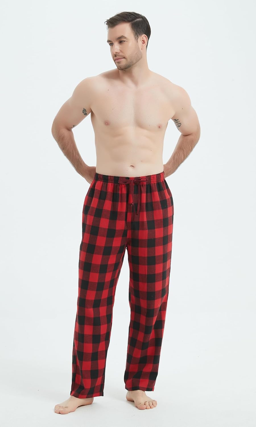 Herren Pyjamahose Flanell Baumwolle kariert Schlaf & Lounge Hose, PJ Hose mit Taschen und Knopfleist