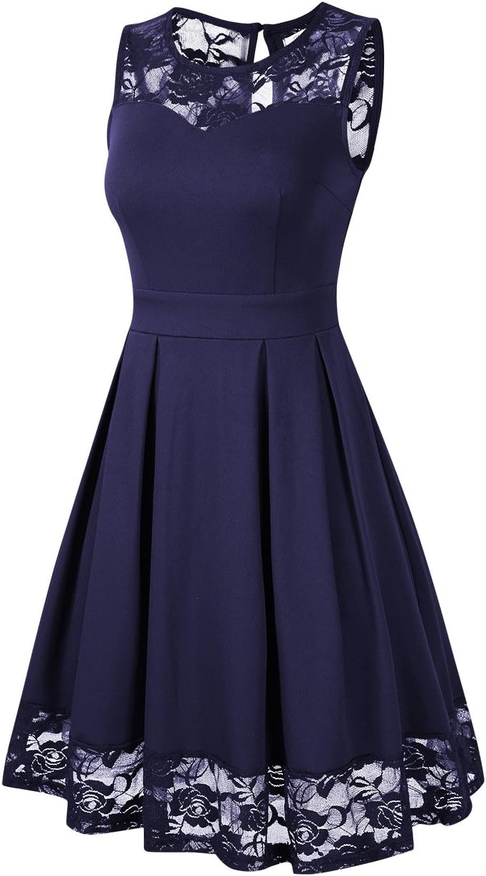 KOJOOIN Damen Elegant Spitzenkleid Cocktailkleid Brautjungfernkleider für Hochzeit Abendkleider Rund