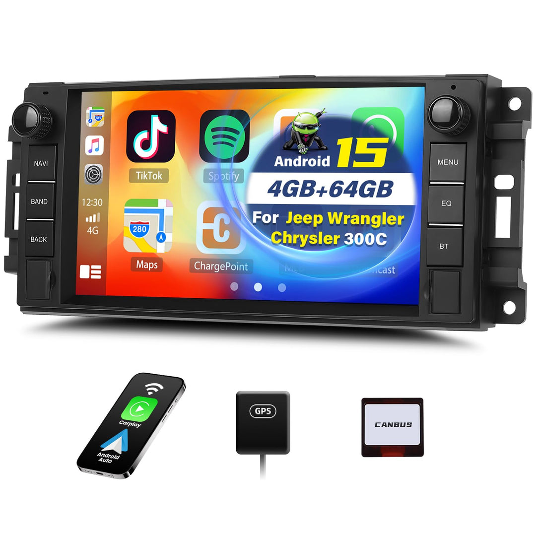 Android 15, 4G+64G CAMECHO Autoradio für Jeep Wrangler Compass Grand Cherokee/Chrysler 300C/Dodge Ra