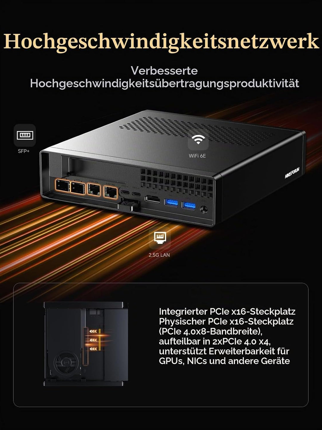 MINIS FORUM MS-A2 Mini PC, AMD Ryzen 9 8945HX (16C/32T bis 5,4 GHz), 32 GB DDR5 RAM, 1 TB SSD, PCIe