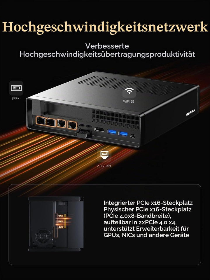 MINIS FORUM MS-A2 Mini PC, AMD Ryzen 9 8945HX (16C/32T bis 5,4 GHz), 32 GB DDR5 RAM, 1 TB SSD, PCIe