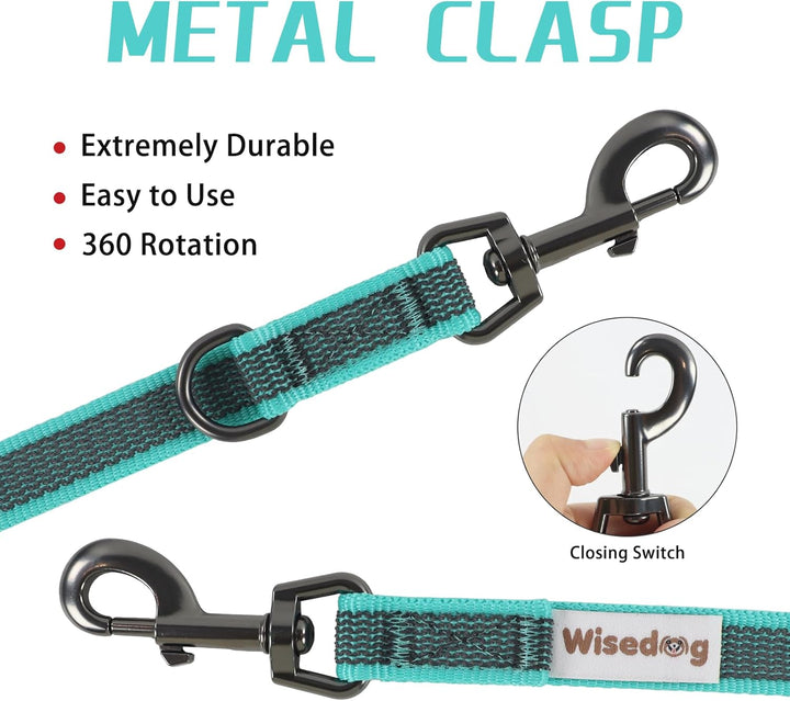 Wisedog 3m Seegrün doppelendige gummierte Hundeleine Leichtgewichtige Hands Free Leine für Hund ruts