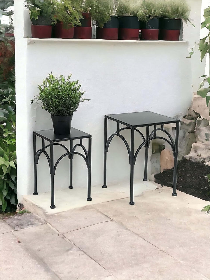DanDiBo Blumenhocker Metall Schwarz Eckig Blumenständer Beistelltisch 96449 2er Set Pflanzenständer