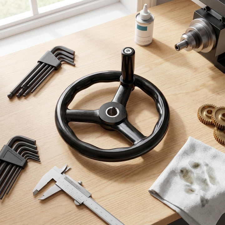Garosa 200 * 18mm Handrad, Schwarz Anti-Rutsch-Bakelit 3-Speichen-Handrad mit Griff für Fräsmaschine