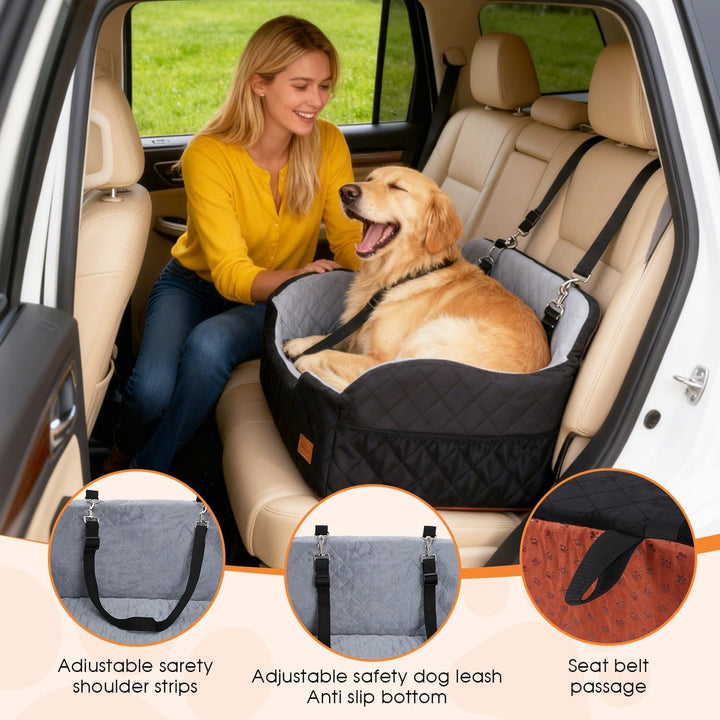 Hunde autositz für mittlerer/grosse Hunde, 2 Klipsbare Verstellbare Sicherheitsleine, Autohundebett