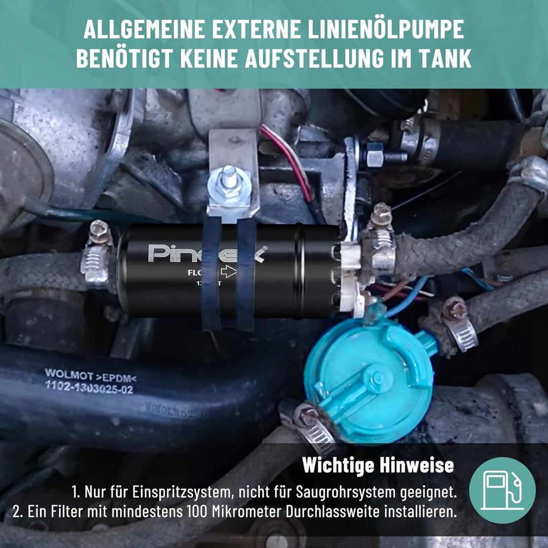 Pindex Elektrische Kraftstoffpumpe 12V 0580464070, elektr. Hochdruckkraftstoffpumpe mit Dämpferhalte