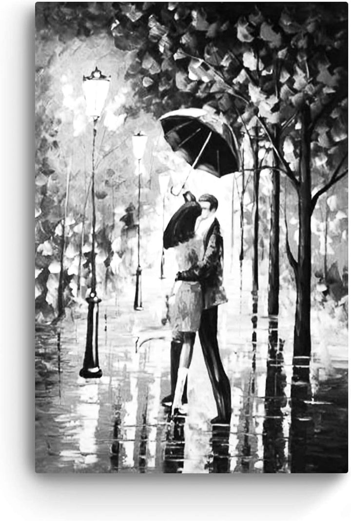 Startonight Leinwandbilder Schwarz und Weiss Kuss im Regen, Doppelansicht Überraschung Modernes Deko