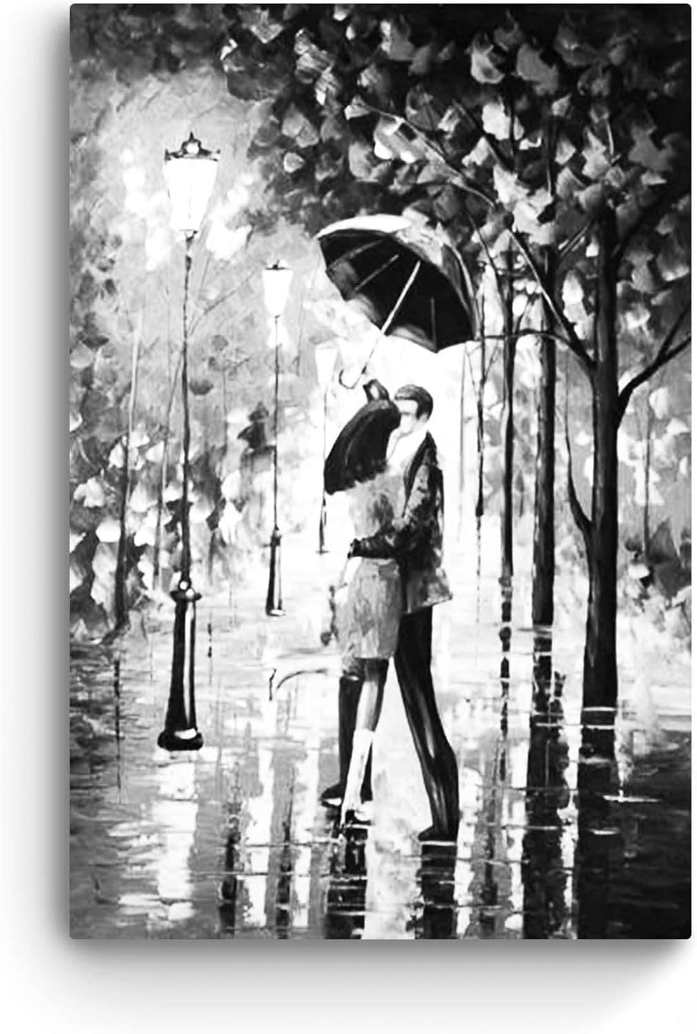 Startonight Leinwandbilder Schwarz und Weiss Kuss im Regen, Doppelansicht Überraschung Modernes Deko