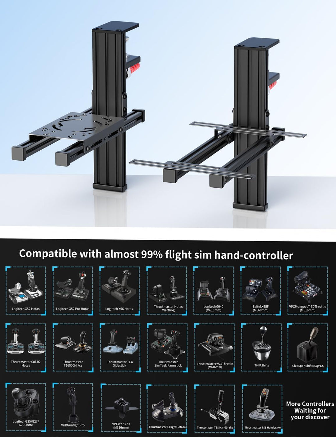 2er-Set Tischhalterung für Flight Sim HOTAS - Kompatibel mit Logitech X56/X52/X52 Pro, Thrustmaster