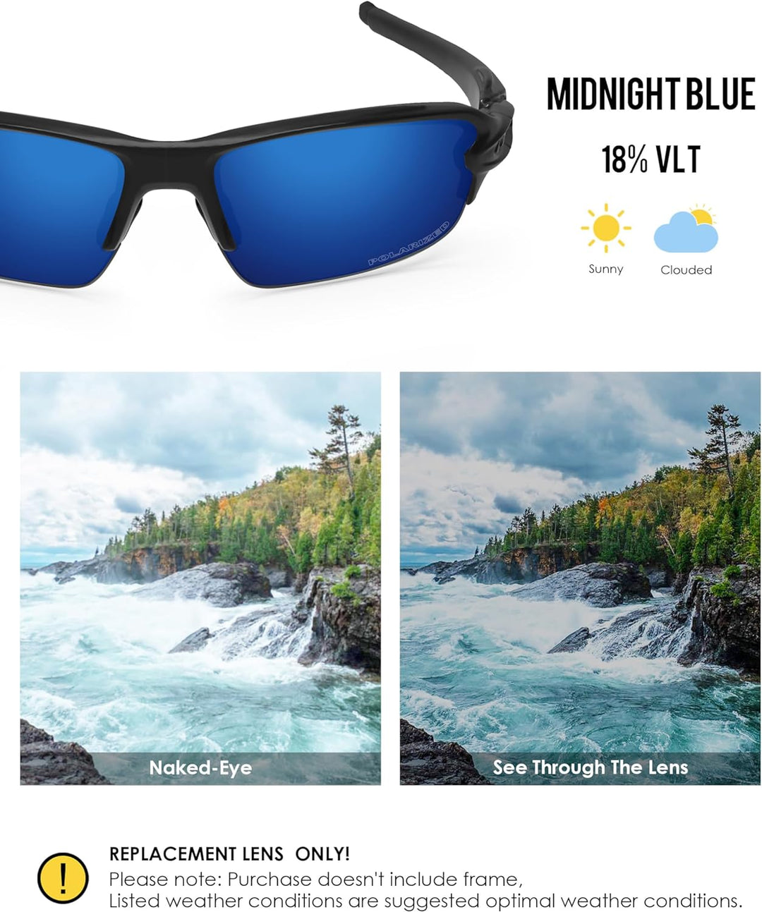 BlazerBuck Ersatzgläser und Socken-Set für Oakley Flak 2.0 OO9295 Mitternachtsblau Polarisiert, Mitt