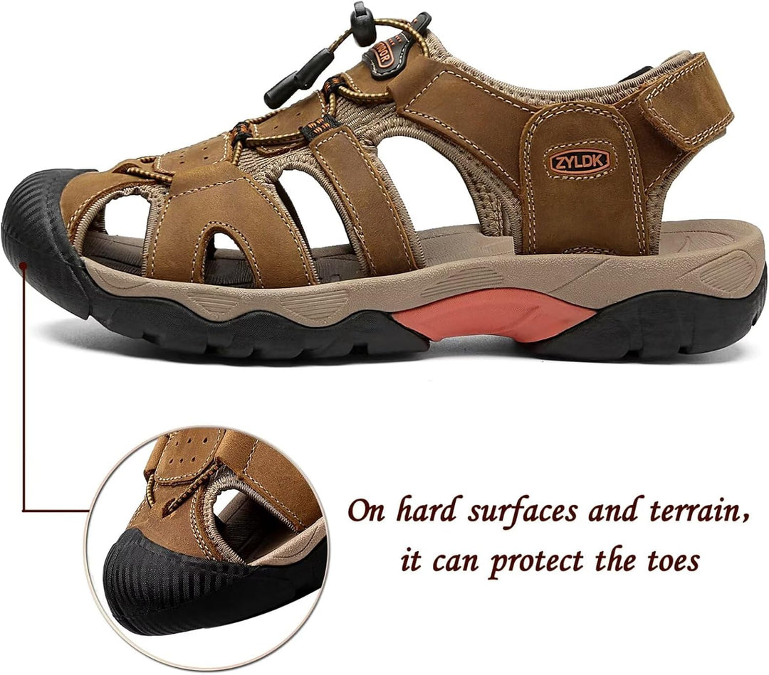 Herren Sandalen Leder Strand Trekkingsandalen Outdoorschuhe Sommer Wanderschuhe Männer Sport-Outdoor