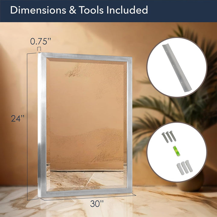 Head West 24 x 30 Classic Brush Nickel 1 in. Wide Metal Frame Wall Mirror Spiegel