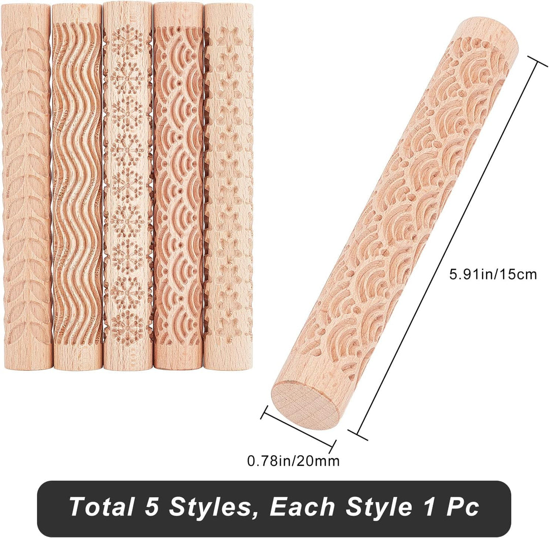 GORGECRAFT 5 Styles Holzgriff Clay Texture Roller 6 Zoll Modelliermuster Töpferwerkzeuge Handgeferti
