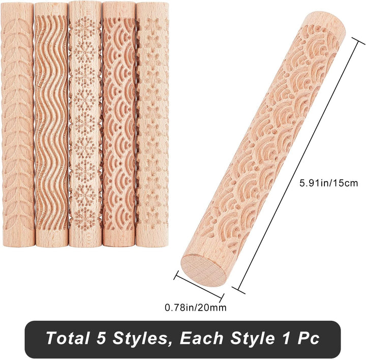 GORGECRAFT 5 Styles Holzgriff Clay Texture Roller 6 Zoll Modelliermuster Töpferwerkzeuge Handgeferti
