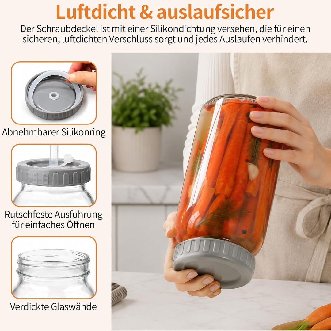 autumndeer 2 Stück 2L Fermentierglas, Fermentationsglas mit Gärventi, Kimchi Behälter mit Luftschleu