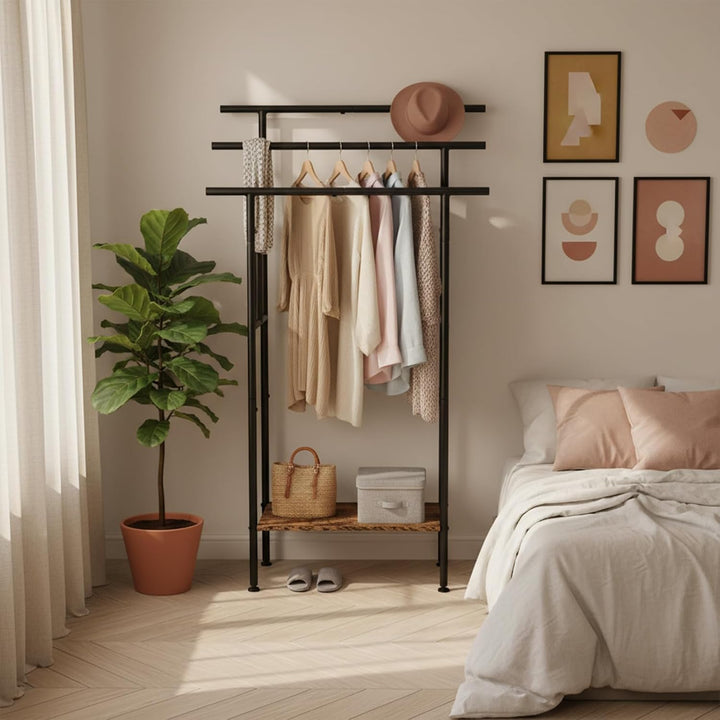 Handtuchständer, Handtuchhalter Freistehend für Badezimmer mit 3 stangen, 1 offene Ablage, für Handt