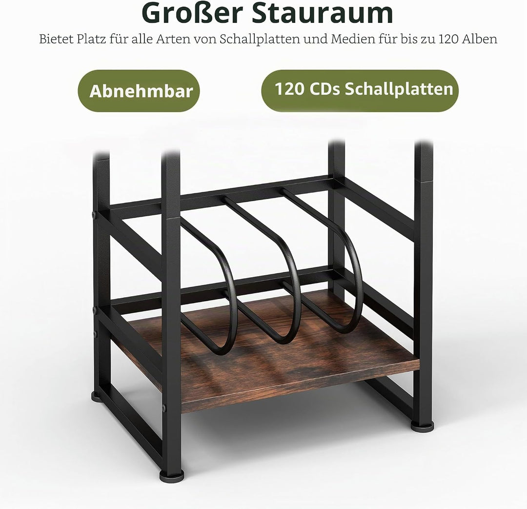 Plattenspieler-Ständer, 3 Etagen Beistelltisch,Plattenspielertisch Aufbewahrung von Schallplatten, b