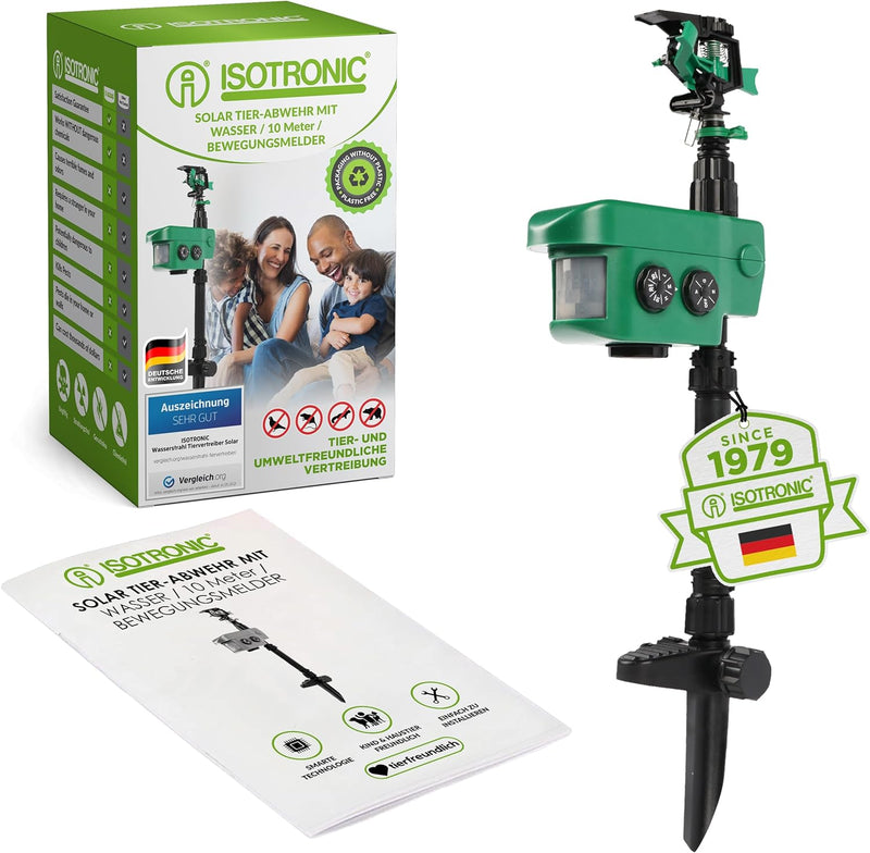 ISOTRONIC Wasserstrahl Tiervertreiber Solar I Bewegungsmelder I Reichweite 10 m I Reiherschreck,