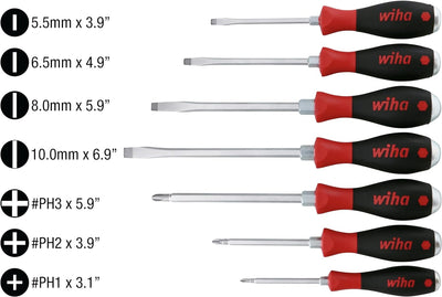 Wiha 53097 SoftFinish X Schlitz- und Kreuzschlitzschraubendreher-Set, 7-teilig