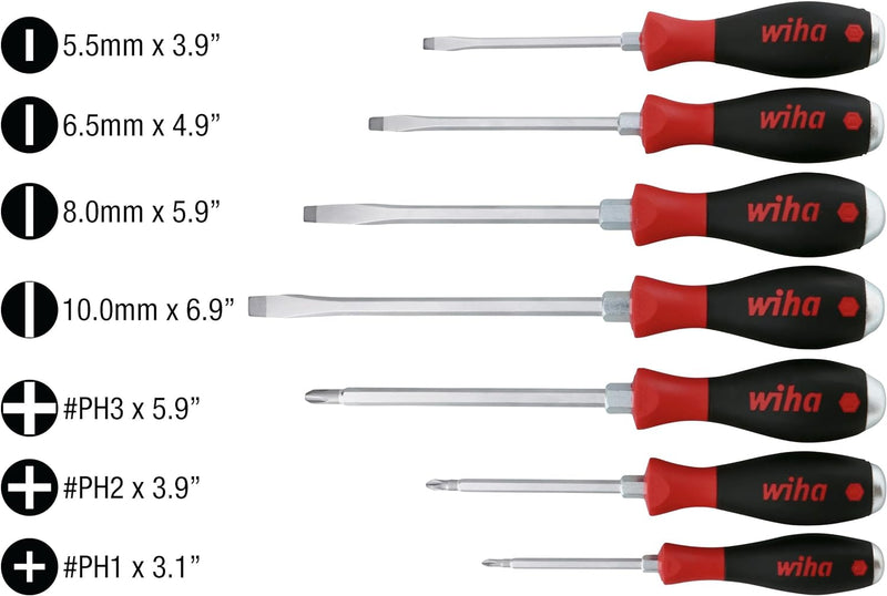 Wiha 53097 SoftFinish X Schlitz- und Kreuzschlitzschraubendreher-Set, 7-teilig