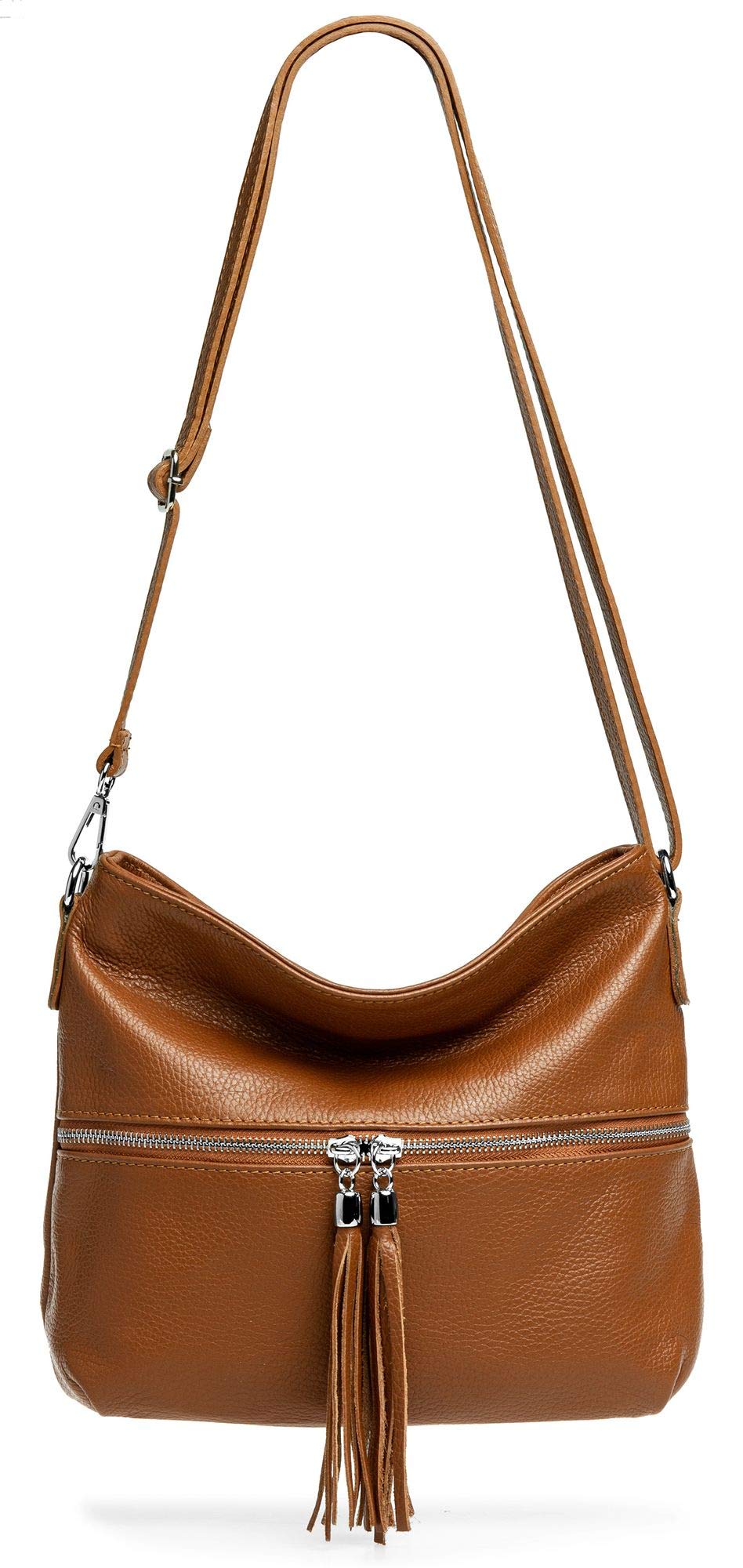 Caspar TL784 klassisch elegante Damen Leder Umhängetasche Einheitsgrösse Cognac, Einheitsgrösse Cogn