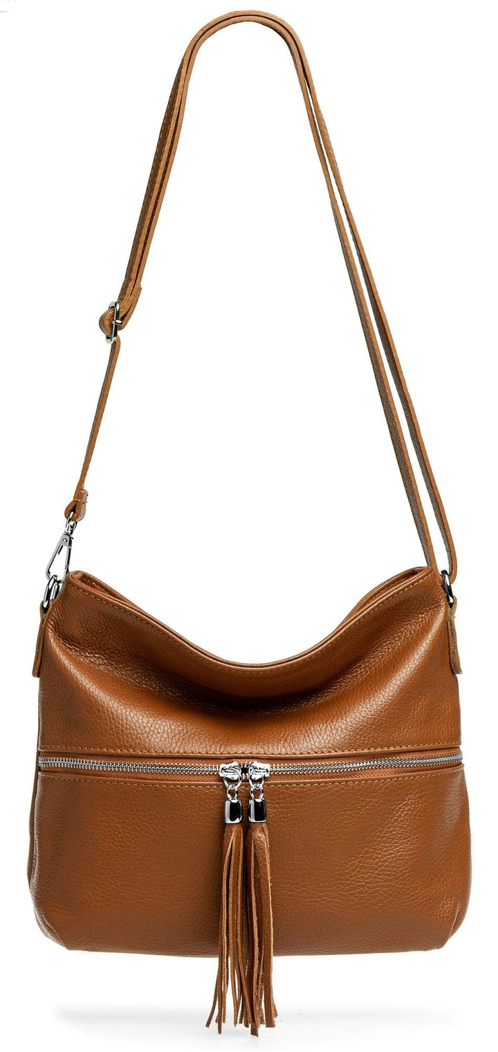 Caspar TL784 klassisch elegante Damen Leder Umhängetasche Einheitsgrösse Cognac, Einheitsgrösse Cogn