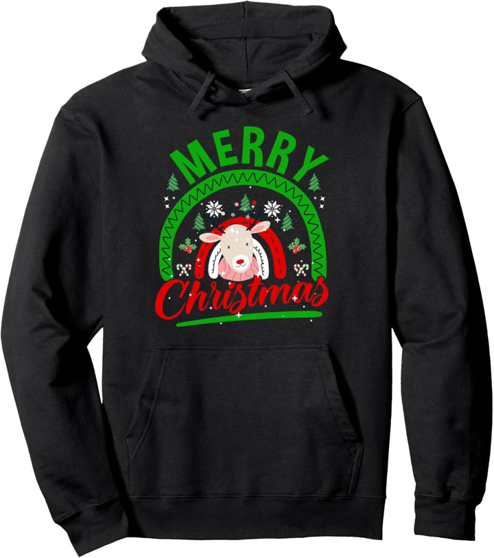 Merry Christmas Regenbogen mit Rentier Gesicht & Rote Nase Pullover Hoodie