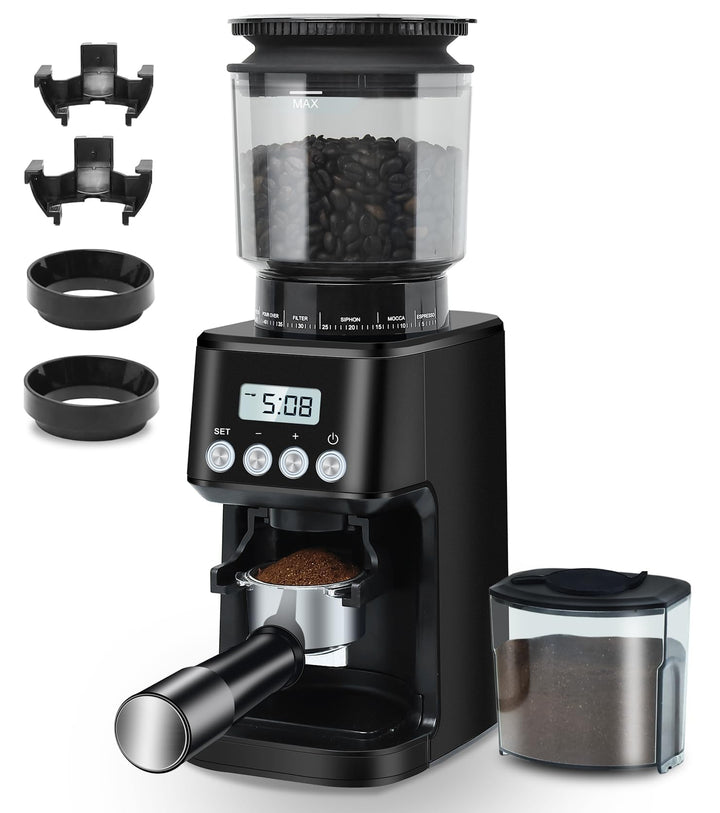 Homtone Kaffeemühle Elektrisch für Siebträger und Behälter, 51 Mahlstufen Kaffeemühle Siebträger Ele