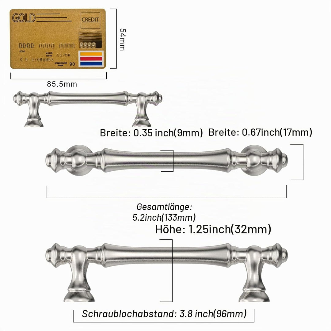 Amerdeco 6 Stück Möbelgriffe Gebürsteter Nickel 96mm Lochabstand Schubladen Griffe für Küchenschränk