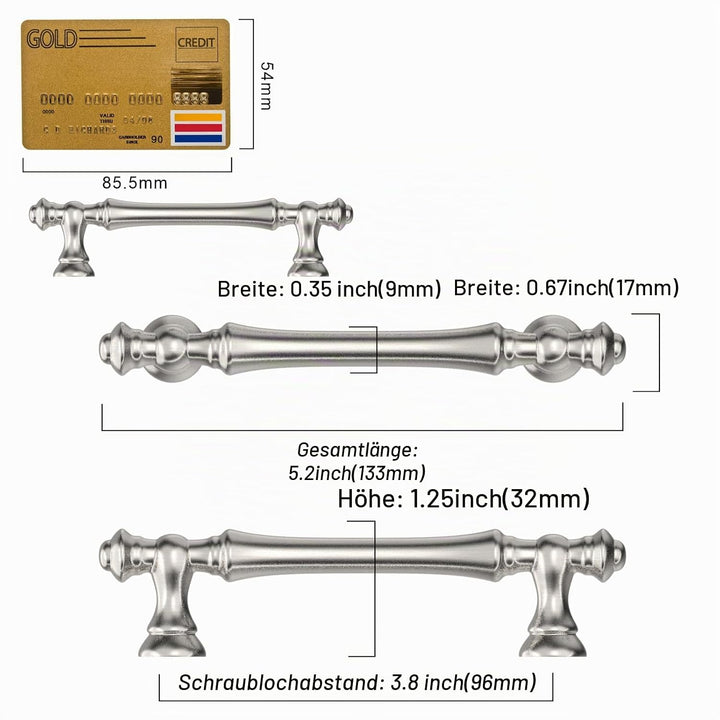 Amerdeco 10 Stück Möbelgriffe Gebürsteter Nickel 96mm Lochabstand Schubladen Griffe für Küchenschrän