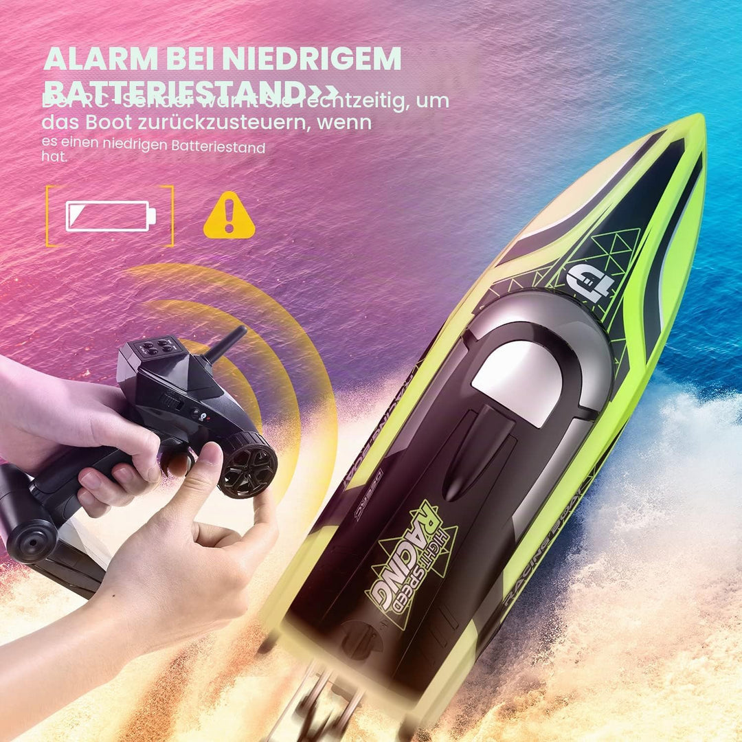 DEERC RC Boot mit LED-Licht, ferngesteuertes, für Pools und Seen, 20+ km/h, 2,4-GHz-Rennboote mit 2