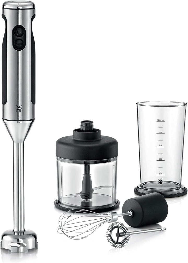 WMF Lineo Edelstab Stabmixer 4 in 1: Pürierstab, Schneebesen, 700 Watt, inkl. Mixbehälter (1l), crom