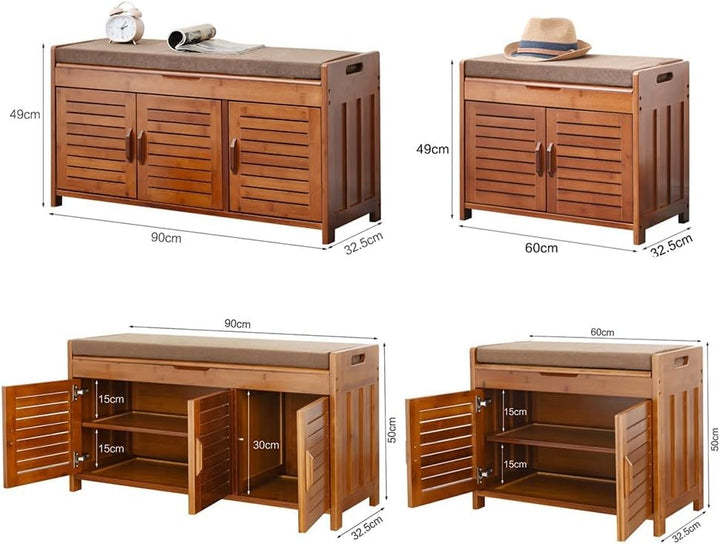 Kleine Schuhschrank mit Sitzbank, Holz Schuhregal mit Sitzfläche, Bambus Bank mit Stauraum und Sitzk