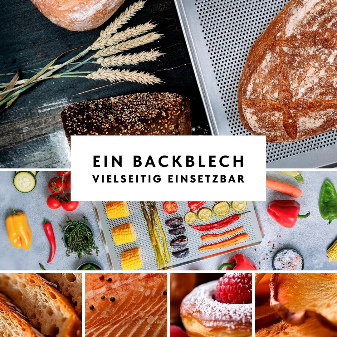 LEHRMANN Lochblech 45,5 x 37,5 cm Backblech Kuchenblech Baguetteblech Pizzablech für Backofen Bosch
