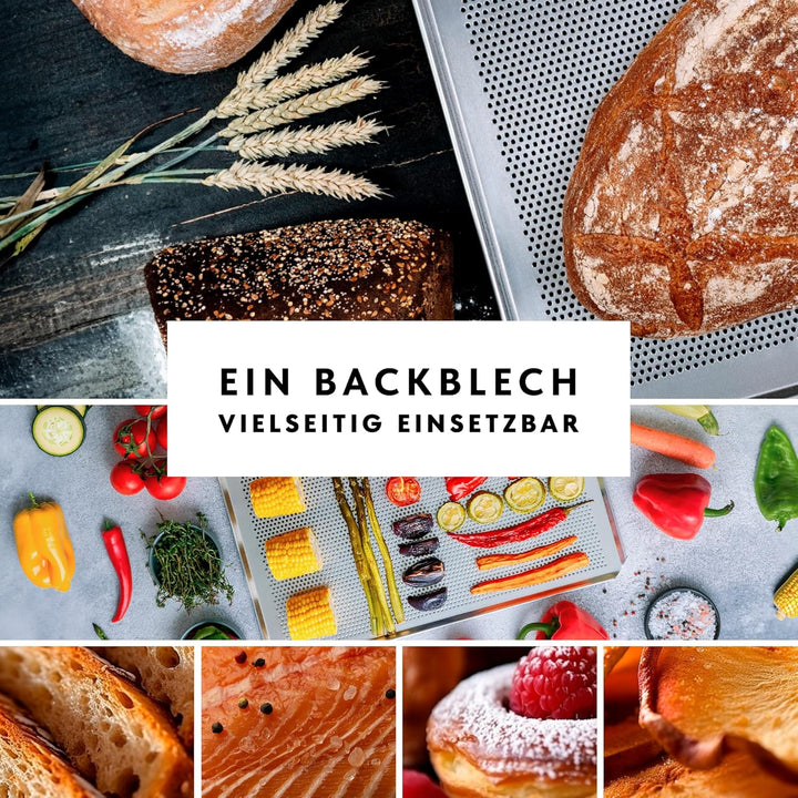 LEHRMANN Lochblech 45,5 x 37,5 cm Backblech Kuchenblech Baguetteblech Pizzablech für Backofen Bosch