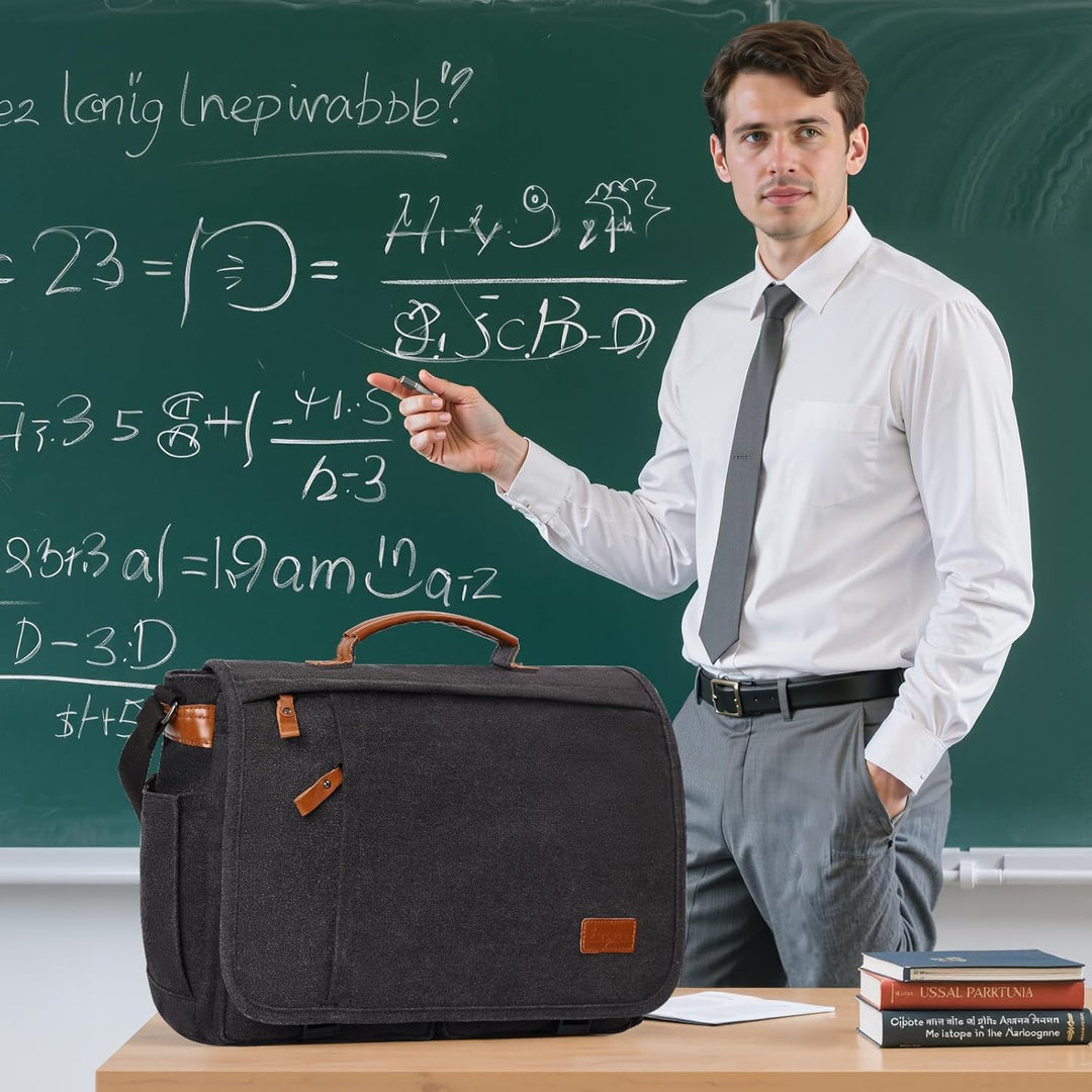 ESTARER Laptoptasche 17 Zoll Umhängetasche Herren Canvas für Arbeit Uni Grau Dunkelgrau 17-17.3 Zoll